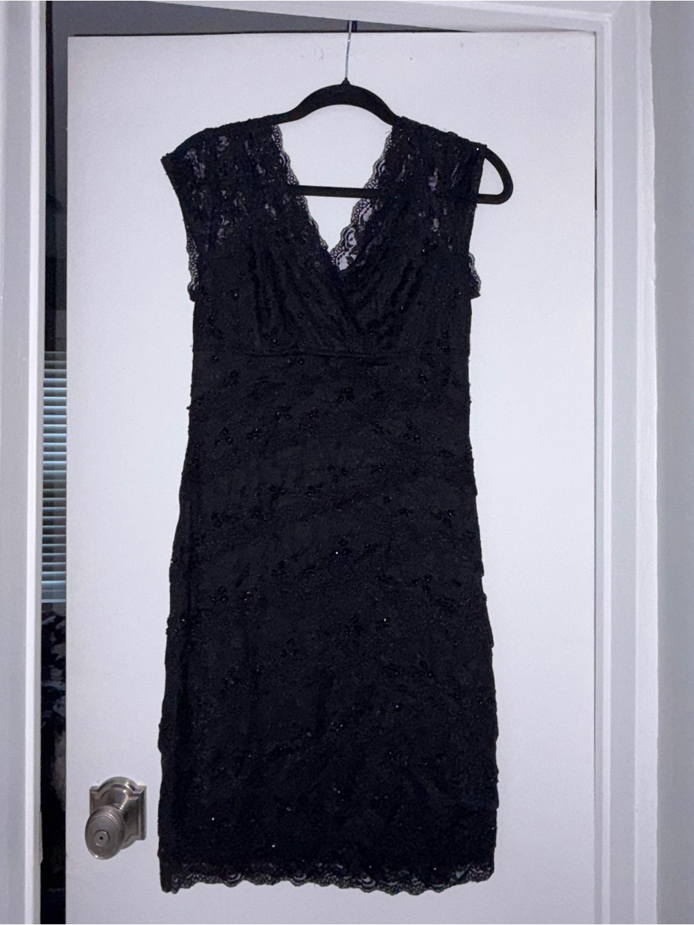 Black Lace Midi Dress with Cap Sleeves